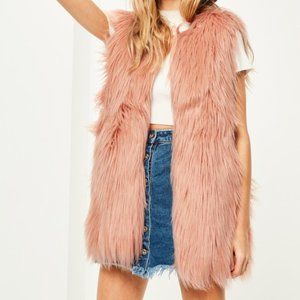 Missguided Faux Fur Long Vest Peach